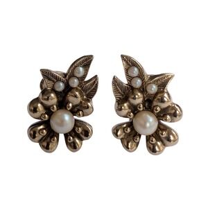 Vintage 1928 Clip On Earrings with Faux Pearl Victorian Inspired